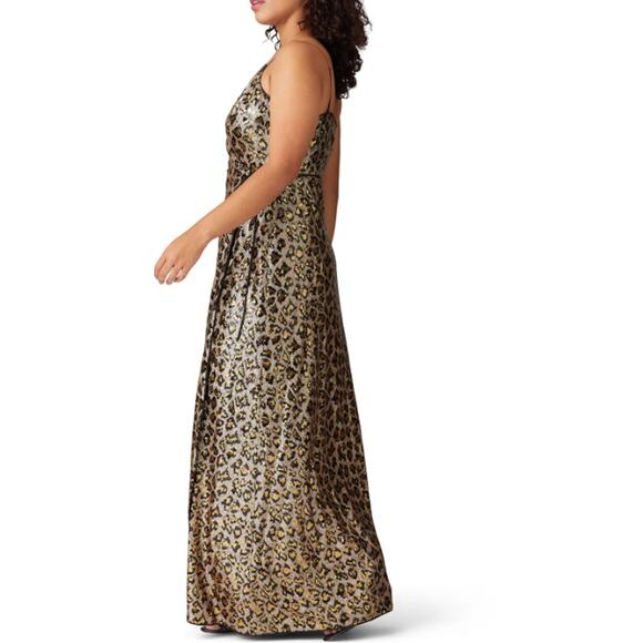 AIDAN BY AIDAN MATTOX Leopard Sequin Wrap Dress Size 0 Gold Black Sleeveless - Picture 4 of 15